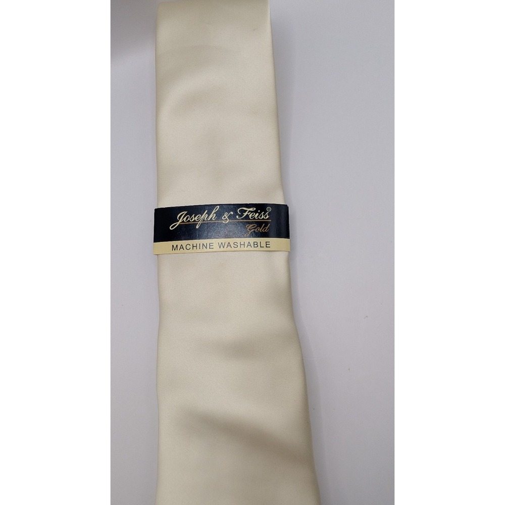 Joseph & Feiss Gold Mens Necktie Cream Ivory Off White Machine Washable Satin - Picture 2 of 5